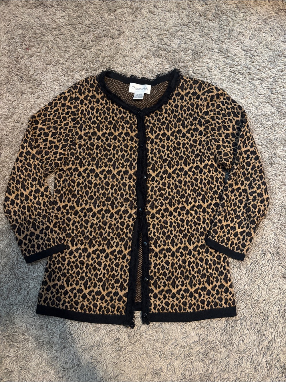 Chadwicks Leopard-Print Knit Jacket in Tan and Black